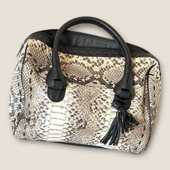 Python leather handbag black leather handles NWT - Picture 8 of 10